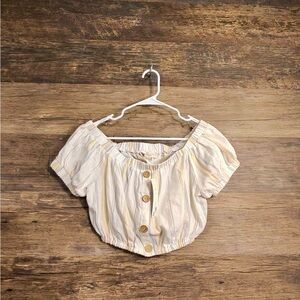 Olive & Grey Chic Beige Button-Up Crop Top
